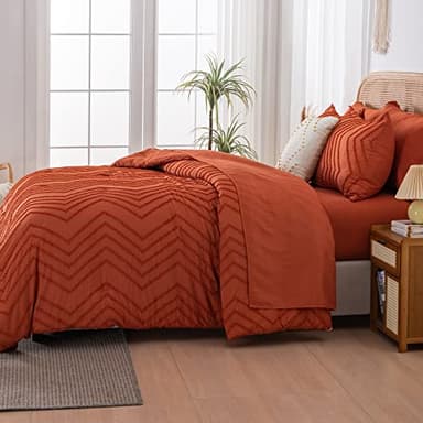 Litanika Queen Comforter Set with Sheets Burnt Orange - 7 Pieces Bed in a Bag Queen Boho Complete Bedding Sets Terracotta Rust Lightweight Bed Set with Comforter, Sheets, Pillowcases & Shams - Image 7