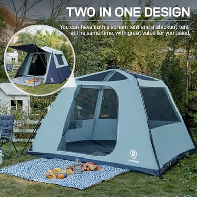 EVER ADVANCED Blackout Design 6 Person Camping Tent, Instant Cabin Tent for Family with Vestibule and Large Mesh Windows, 60s Easy Setup, Double Layer, Water-Resistant, Grey - Image 3
