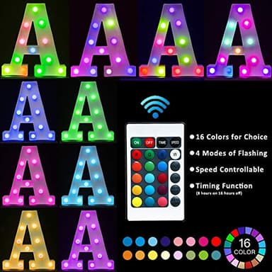 Pooqla Colorful LED marquee letter lights with Remote – light Up Signs – Party Bar Decorations for The Home - Multicolor A - Image 3