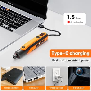 HARDELL Mini Cordless Rotary Tool kit 4V, 3 Variable Speeds Rotary Tool with 32pcs Accessories,Type-C Charging Power, for Engraving, Sanding, Grinding, Polishing, Etching, Diy Crafting - Image 6