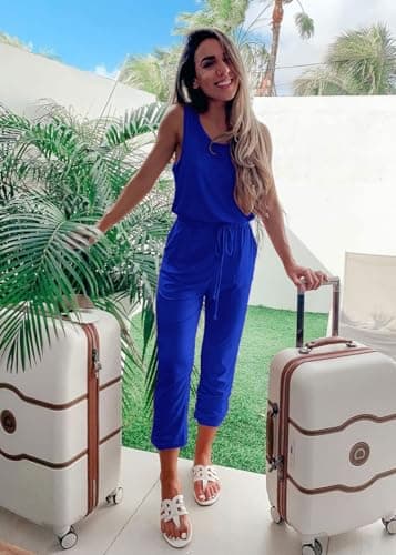 PRETTYGARDEN Women's Two Piece Outfit Sets Casual Summer Sleeveless Crewneck Tops and Sweatpants Active Tracksuit Lounge Wear (Blue,Small) - Image 2