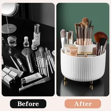 360° Rotate Makeup Brush Holder Organizer, Makeup Organizers Countertop, Makeup organization and Skincare Storage for Vanity, Desktop, Bathroom (White) - Image 6