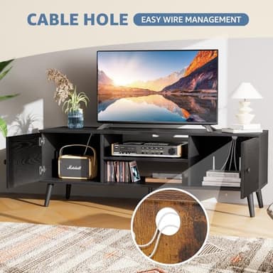 DUMOS TV Stand for 55 60 inch TV, Entertainment Center with Storage Cabinet, Mid Century Modern Media Console Table, Adjustable Hinge, Wooden Television Furniture for Living Room, Office - Black - Image 4