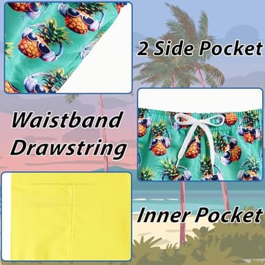 swimsobo Boys Swim Trunks Size 14-16 Years Kids with Compression Liner Shorts Swimming Boardshorts Hawaiian Pineapple Swimsuit - Image 2