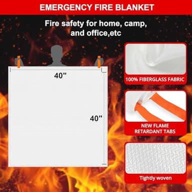 SecuCaptain Emergency Fire Blanket for Home and Kitchen - 2 Pack 40"x40" Flame Suppression Fiberglass Fire Blankets for House Camping Car Office Warehouse Emergency Survival Safety - Image 2