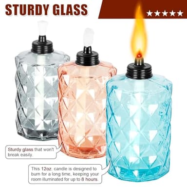 Glass Table Top Torches, 4 Pack Citronella Torches for Outside, 12oz Flame Light Torch,Refillable, Wick and Cap Included, Landscape Lanterns Torches for Garden Yard Patio Party Decor - Image 4