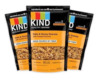 KIND Healthy Grains Granola, Oats & Honey Clusters with Toasted Coconut, Healthy Snacks, Gluten Free, 100% Whole Grains, 5g Protein, 11oz, 3 Count - Image 1