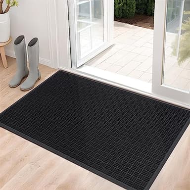 Mibao Front Door Mat, Heavy Duty Durable Welcome Mat for Outdoor Indoor, Dirt Trapper Waterproof Super Absorbent Door Mat for Entryway Outside Patio Porch, 61.5" x 36", Black - Image 1