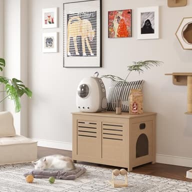 DINZI LVJ Litter Box Enclosure, Flip Top Litter Box Furniture, Good Ventilation, Hidden Cat Washroom, 27.6" L x 19.7" W x 19.7" H, Entrance Can Be on Left or Right, Wooden Cat House, Natural - Image 6