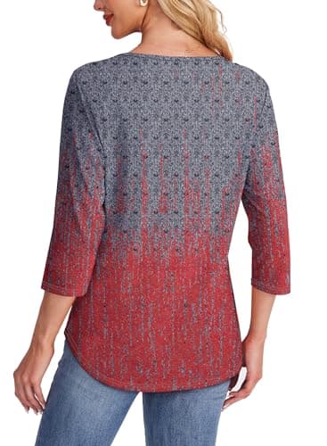 Womens Summer Tops 3/4 Length Sleeve Tshirts Shirts Plus Size Fashion Trendy Cute Tie-Dye Blouses Beach Fashion Charcoal Red XL - Image 5