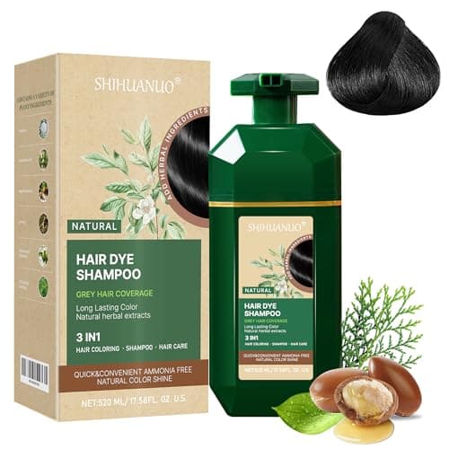 SHIHUANUO Black Hair Dye Shampoo 3 in 1 for Gray Hair Coverage, Herbal Ingredients Natural Shampoo Black Hair Dye for Women & Men/Ammonia-Free 520ml - Image 1
