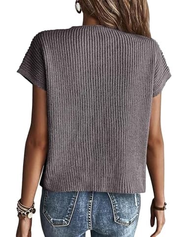 KIRUNDO Sleeveless Sweater Tops for Women Summer Sweater Vests 2025 Casual Spring Fall Fashion Crew Neck Ribbed Knit Pullover(Grey, Medium) - Image 2