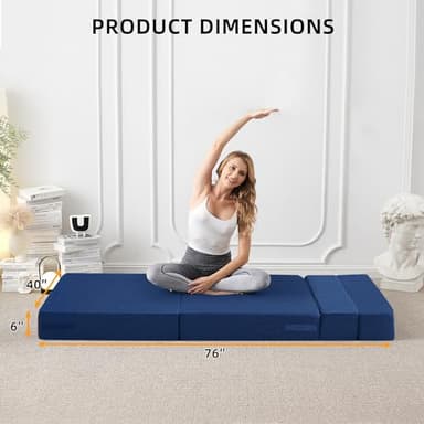 FILUXE Convertible Folding Sofa Bed - Sleeper Chair with Pillow, Modern Linen Fabric Floor & Futon Couch, Foldable Mattress for Living Room/Dorm/Guest/Home Office/Apartment,Standard Size, Navy Blue - Image 6