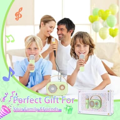 Aresrora Mini Karaoke Machine for Kids,Portable Bluetooth Speaker with 2 Wireless Microphone,Toys for Girls Boys Gifts,Retro Speaker Set Stereo Sound Enhanced Bass for Home Party Birthday (Green) - Image 7