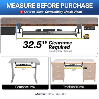 VIVO Large Keyboard Tray Under Desk Pull Out with Extra Sturdy C Clamp Mount System, 27 (33 Including Clamps) x 11 Inch Slide-Out Platform Computer Drawer for Typing, Black, MOUNT-KB05E - Image 3