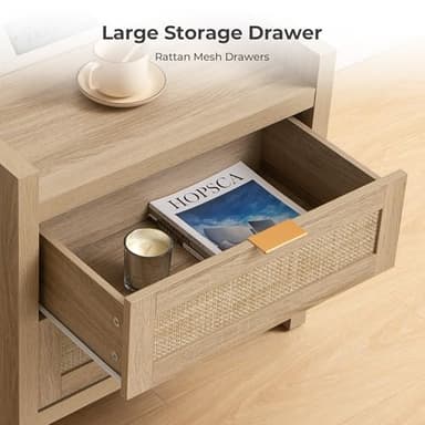 SICOTAS Rattan Nightstands Set of 2 Bedside Table - Bedroom Night Stand with Type-C Charging Station, 2 Drawers Storage - Boho Night Stands End Table for Bedroom Office - Light Oak - Image 5