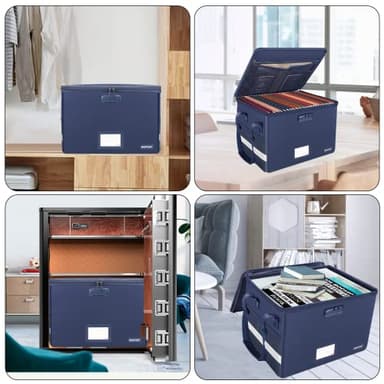 ENGPOW File Box with Lock, Fireproof Document Box with Zipper＆Pockets, Collapsible File Organizer Filing Storage Cabinet with Handle, Portable Home Office Safe for Hanging Letter/Legal Folder, Blue - Image 3