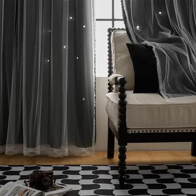 XiDi Black 63x34in Curtain for Bedroom, Girls Room Decor, Living Room, 1 Panel, Blackout Curtains with Laser Cutout Stars, Grommet Top, Washable - Image 7