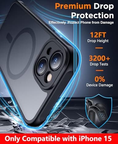 SPIDERCASE Only for iPhone 15 Case, Magnetic with [2 Tempered Glass Screen Protector] [Full Camera Protection] Anti-Scratched Slim Phone Case for iPhone 15 6.1”, Black - Image 3