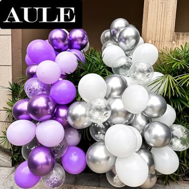 AULE Metallic Silver White Confetti Balloons 12 inches 60 Pack Premium Latex Balloons with Silver Ribbons for Birthday Decorations - Image 5