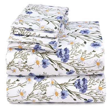 RUVANTI 100% Cotton King Size Sheets Set, 4 Pieces, Soft & Breathable Percale Weave Bedding, Deep Pocket 16", Hotel Standard, Crisp Cool Feel, Durable, Perfect Floral Bed Sheet, Sweet Pea - Image 8