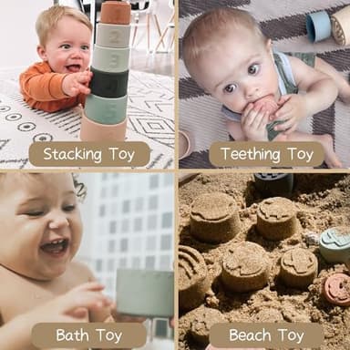 Moonkie Stacking Cups Toy, Fun Educational Baby Toys Silicone Soft Teething Toy, Age 6+ Months, 7 Piece Set - Image 3