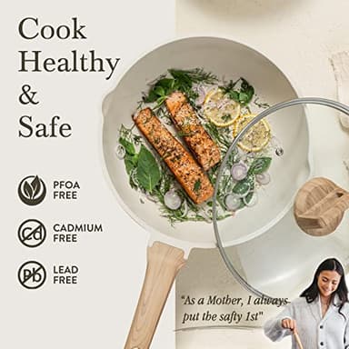 CAROTE 12Inch Nonstick Deep Frying Pan with Lid, 5.5 Qt Jumbo Cooker Saute Pan with Pour Spout, Skillet Induction Cookware, Non Stick Cooking Pan Kitchen Pan PFOA Free, White Granite - Image 5