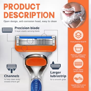 16 Pcs Razor Blade Shaving Razor Blade Refills for Fusion 5, a More Comfortable Shave for Men, Orange New Version - Image 3