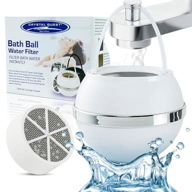 Crystal Quest Bath Ball Water Filter for Bathtub - 3-Stage Filtration, Removes Chlorine, Chloramine & Byproducts, 2,500 Gallons, BPA Free, pH Balanced Water, Fits Most Tubs, Easy Install - White - Image 2