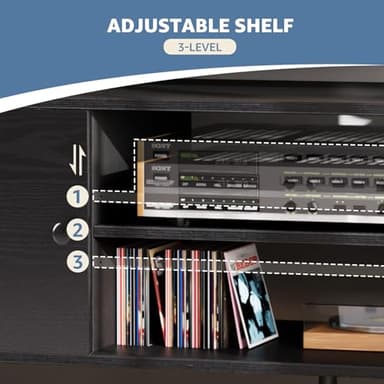 DUMOS TV Stand for 55 60 inch TV, Entertainment Center with Storage Cabinet, Mid Century Modern Media Console Table, Adjustable Hinge, Wooden Television Furniture for Living Room, Office - Black - Image 7