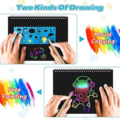 Smasiagon Scratch Paper Art Set for Kids: 2 Pack Scratch Off Arts Crafts Graduation Gifts for Kids Ages 3-12 Girls Boys Students Teens School Classroom Prizes Birthday Party Favor Games DIY Activity - Image 4