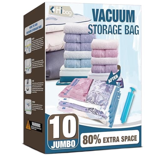 HIBAG Vacuum Storage Seal Bags, 10 Jumbo Space Saver Vacuum Sealer Bags for Clothes, Comforters, Blankets, Bedding (10J) - Image 1