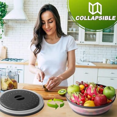 MAGJIUKE 12" Microwave food Cover & Mat,Large Vented Collapsible Splatter Guard dish Plate lid & Silicone Round Kitchen mat - Image 4