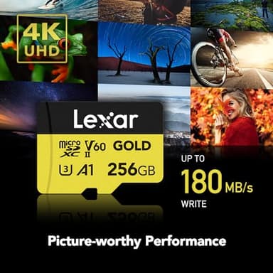 Lexar 256GB Professional Gold Micro SD Card, UHS-II, C10, U3, V60, A1, Full HD, 4K, Up to 280/180 MB/s microSDXC Memory Card, for Drones, Action Cameras, Portable Gaming Devices (LMSGOLD256G-BNNNG) - Image 6