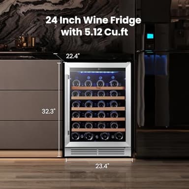 Yeego Wine Fridge Cooler - 24 Inch Wine Fridge Hold 47 Bottles, 40-65°F Wine Refrigerator Glass Door, Built in, Freestanding Under Counter Fridge for Beer Soda Drink Home Bar Office(5.12 Cu.ft) - Image 3