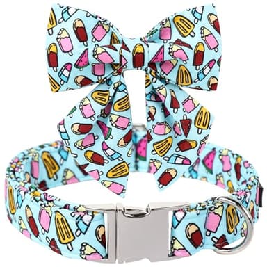 ARING PET Summer Dog Collar with Sailor Bowtie, Cute Ice Cream Pet Collars with Metal Buckle for Boy Girl Puppy Small Medium Large Dogs-M - Image 4