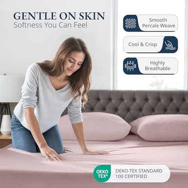 LANE LINEN 100% Organic Cotton Twin Fitted Sheets, 2-Piece Set (1 Fitted Sheet, 1 Pillowcase), Percale Weave, Cotton Sheet, Soft, Breathable, Fits Mattress Upto 15' Deep - Sepia Rose (No Flat Sheet) - Image 3