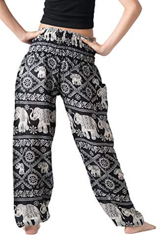 B BANGKOK PANTS Harem Pants Women Hippie Clothes Boho Pants with Pocket (Black Elephant, One Size) - Image 3