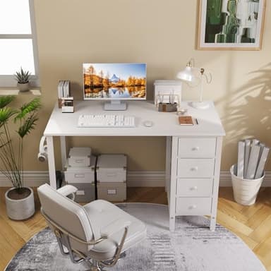 Lufeiya Small White Desk with Drawers for Bedroom, 40 Inch Kids Girls Study Desks, Reversible Computer Writing Nail Table with Fabric Drawer for Small Spaces Home Office Manicure - Image 2