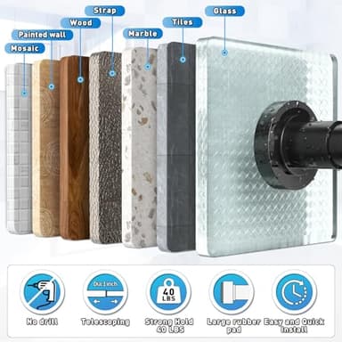 Shower Curtain Rod Adjustable 29-74 Inches, Spring Tension Shower Rod Stainless Steel 1 Inch Diameter Telescoping Curtain Rod for Bathroom, Windows Wardrobe, Non Slip, No Drilling, No Rust, Black - Image 4