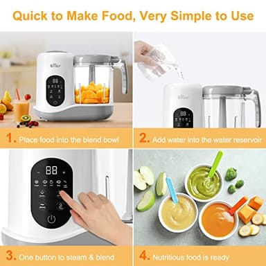 BEAR 2024 Baby Food Maker | One Step Baby Food Processor Steamer Puree Blender | Auto Cooking & Grinding | Baby Food Puree Maker with Self Cleans | Touch Screen Control, White - Image 4