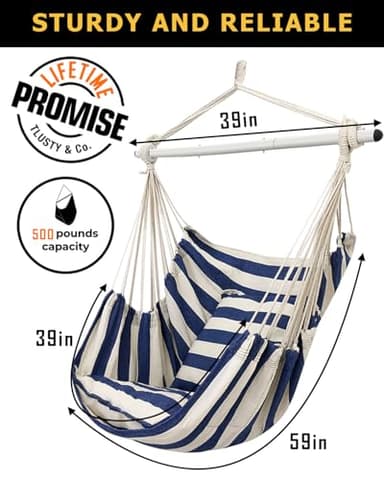 ADVOKAIR Hammock Chair Hanging Chair Swing Large Indoor with Anti-Slip Steel Spread Bar and Pocket-Max 500lbs-2 Cushions, Perfect for Bedroom,Outdoor,Patio, Porch,Backyard… - Image 3