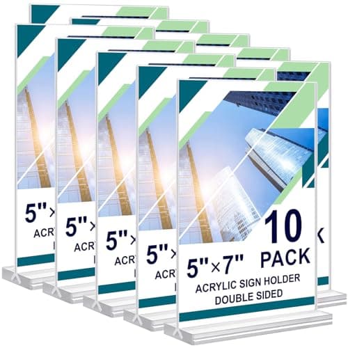 Acrylic Sign Holder 5x7, 10 Pack Clear Double Sided Table Menu Vertical Display Stand Desktop Display Stand Paper Holder Table Sign Suitable for Restaurants Office Store Show Fair - Image 1