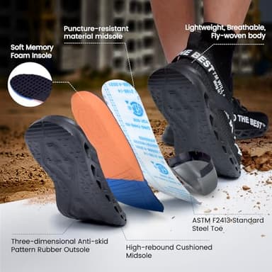 Furuian Steel Toe Shoes for Men Women Comfortable Steel Toe Sneakers for Men Slip Resistant Safety Work Shoes Lightweight Safety-Toe Work Sneakers - Image 4