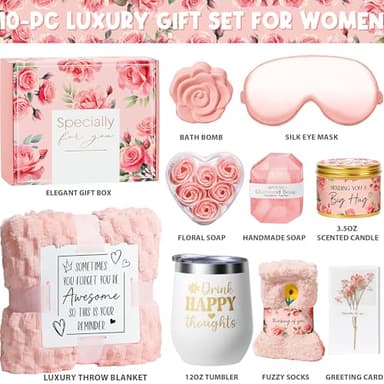 Birthday Gifts for Women Self Care Gifts, Rose Spa Gifts Baskets Bath Set Get Well Gifts Care Package Relaxation Valentines Day Gifts for Her Women Mom Sister Friend Wife Girlfriend Teacher w/ Blanket - Image 2