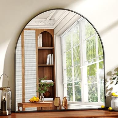 XRAMFY 31"x32" Arched Wall Mirror for Bathroom, Black Vanity Mirror for Bedroom, Living Room, Entryway, Decorative Hanging Mirror for Wall - Image 2