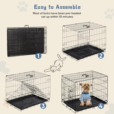 DUMOS Dog Crate, 30 Inch Medium Single Door Dog Cage with Divider Panel and Plastic Leak-Proof Pan Tray, Folding Metal Wire Pet Kennel for Indoor, Outdoor, Travel - Image 5