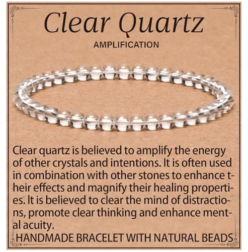 QOGIR Clear Quartz Bracelet - Amplification Bracelet for Women Men - Handmade Natural Gem Stone Beaded Stretch Elastic Healing Bracelets 4mm - Image 1