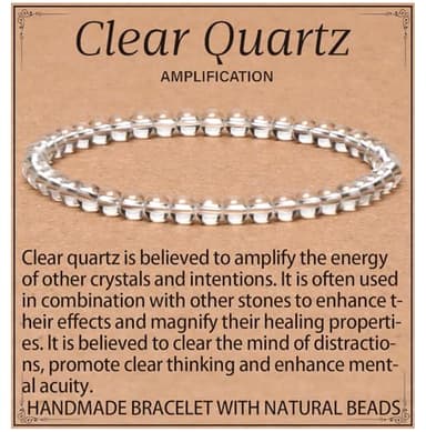 QOGIR Clear Quartz Bracelet - Amplification Bracelet for Women Men - Handmade Natural Gem Stone Beaded Stretch Elastic Healing Bracelets 4mm - Image 1