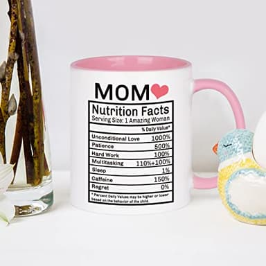 WENSSY Mom Nutrition Facts Mug - Birthday and Mother's Day Gift from Daughter or Son - 11 Ounce With Gift Box Pink - Image 5